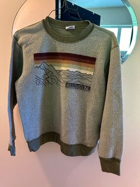 Vintage Yellowstone Olive Green Sherpa Crewneck Sweater